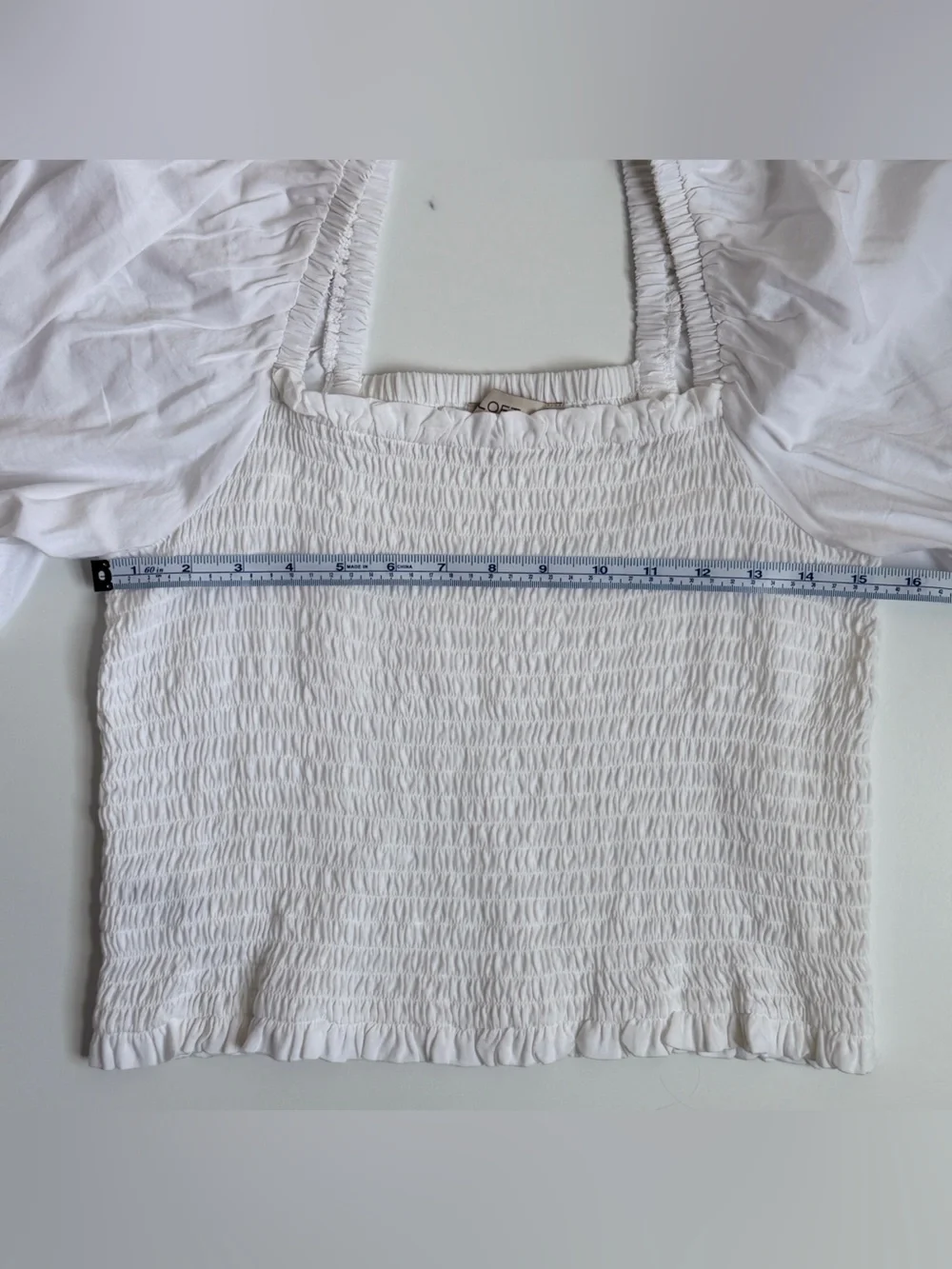 LOFT White Smocked Square-Neck Puff Sleeve Blouse Women’s Size Large